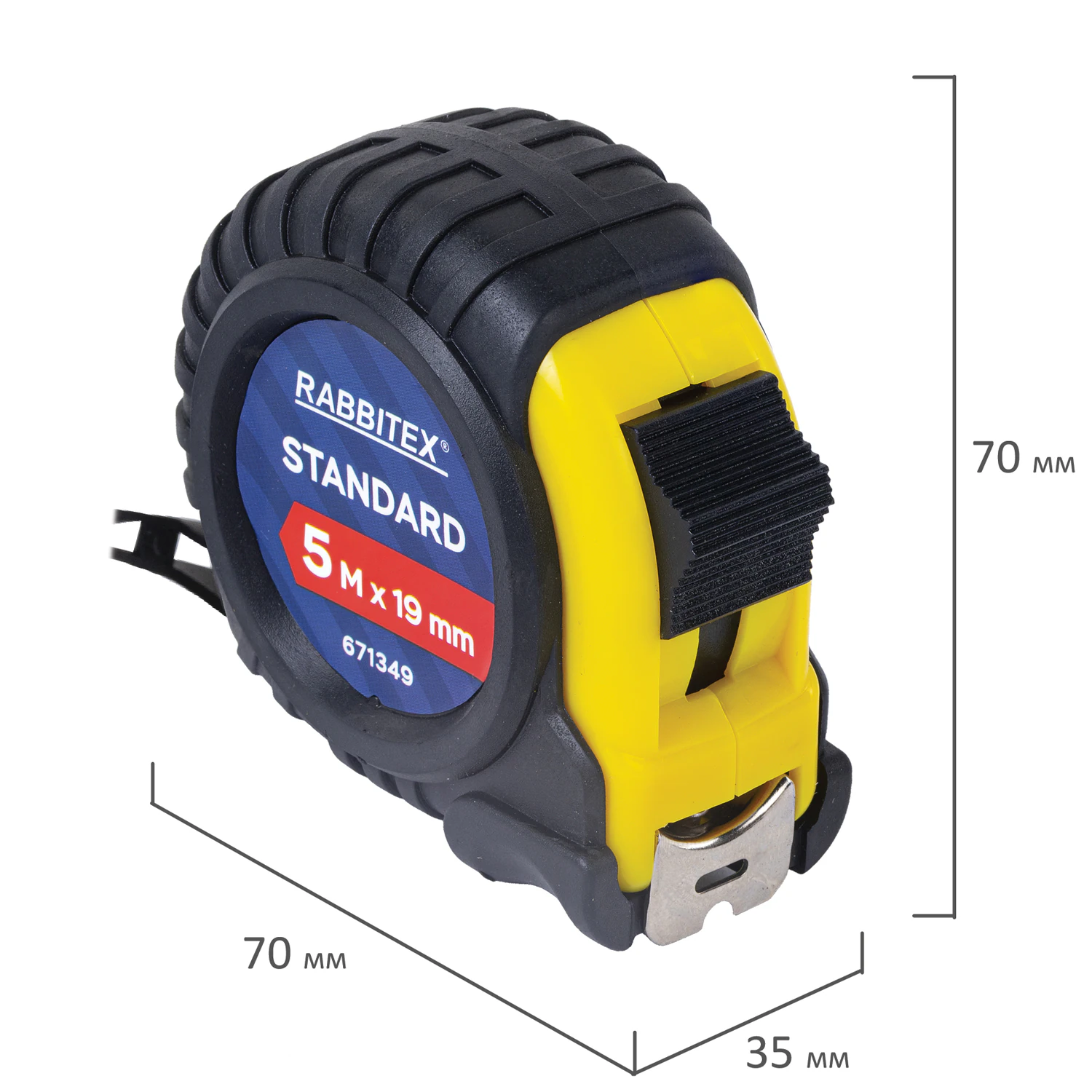Рулетка измерительная RABBITEX Standard 1,9 см х 5 м, обрезиненный корпус